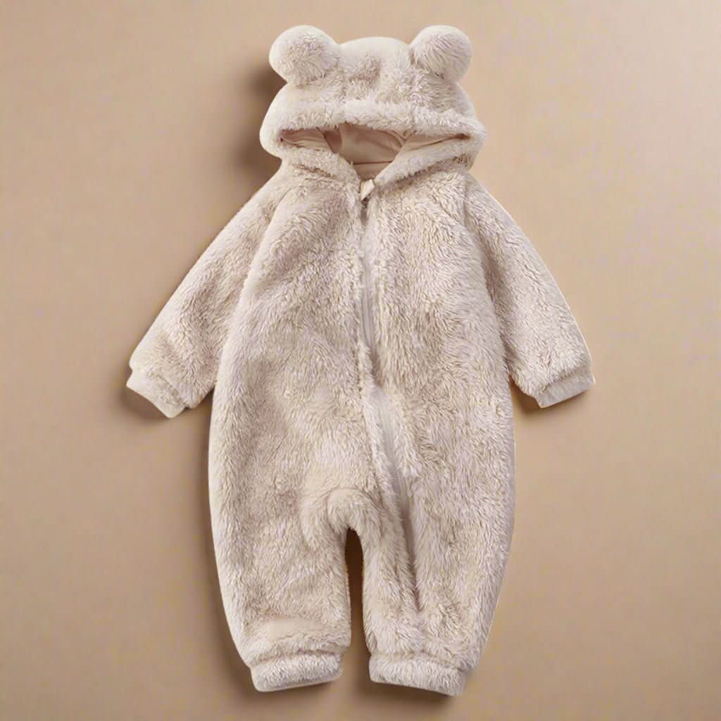 CozyCub Flannel Romper Fluffy Winter lifestyle image 1