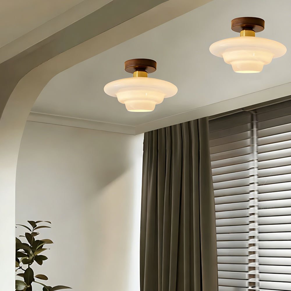 Walnut Ceiling Light, Scandinavian Wood & Glass E27 Lamp for Hallway, Kitchen & Dining Room