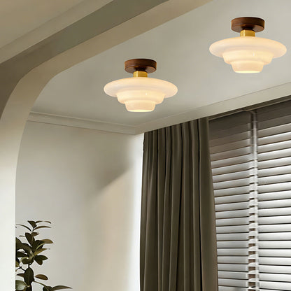 Scandinavian Walnut Wood & Glass Ceiling Lamp, E27