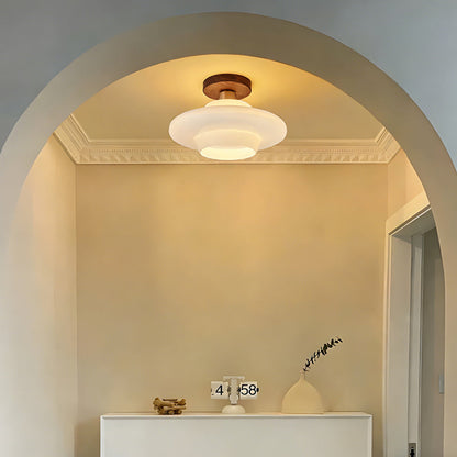 Scandinavian Walnut Wood & Glass Ceiling Lamp, E27