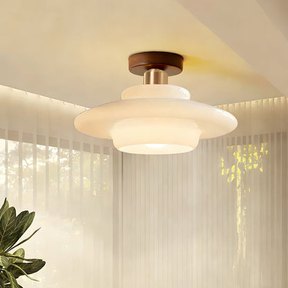 Scandinavian Walnut Wood & Glass Ceiling Lamp, E27
