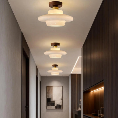 Scandinavian Walnut Wood & Glass Ceiling Lamp, E27