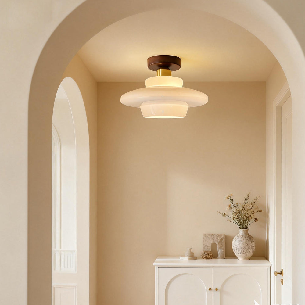 Scandinavian Walnut Wood & Glass Ceiling Lamp, E27