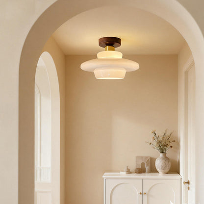 Scandinavian Walnut Wood & Glass Ceiling Lamp, E27