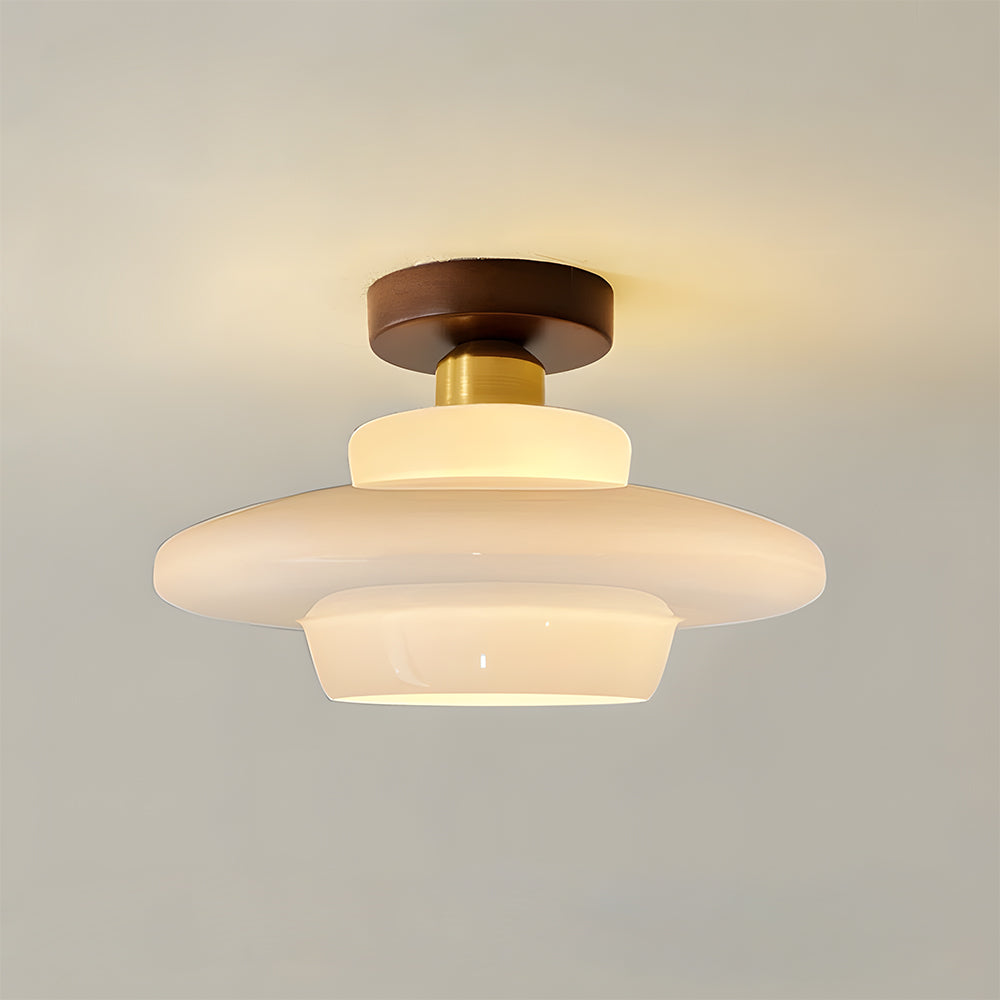 Scandinavian Walnut Wood & Glass Ceiling Lamp, E27