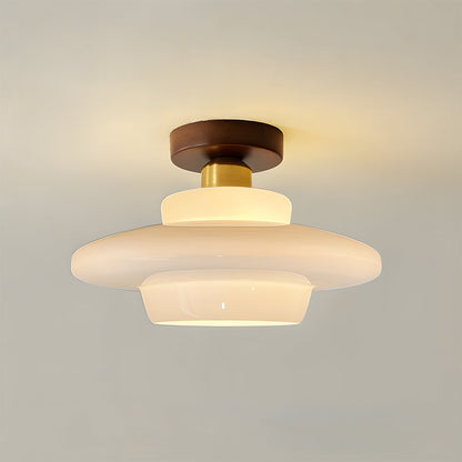 Scandinavian Walnut Wood & Glass Ceiling Lamp, E27
