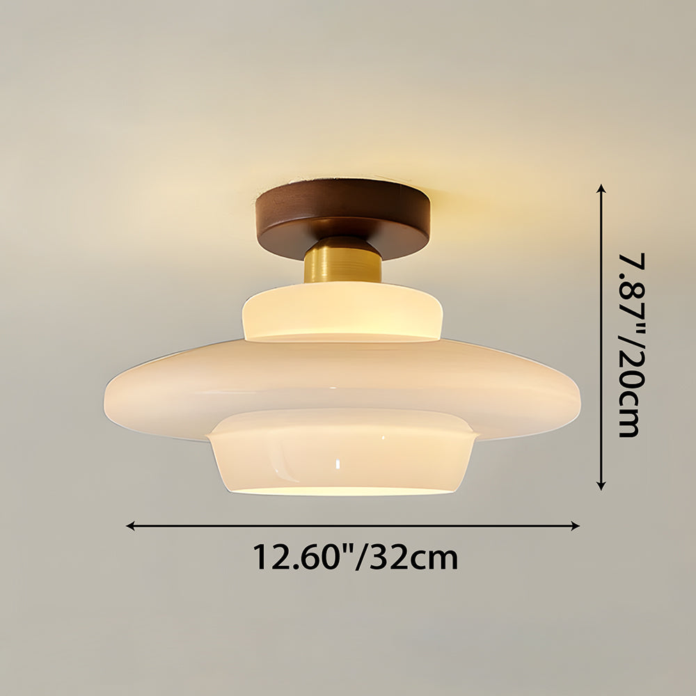 Scandinavian Walnut Wood & Glass Ceiling Lamp, E27