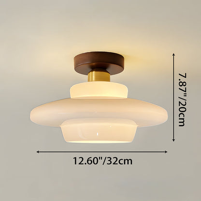 Scandinavian Walnut Wood & Glass Ceiling Lamp, E27