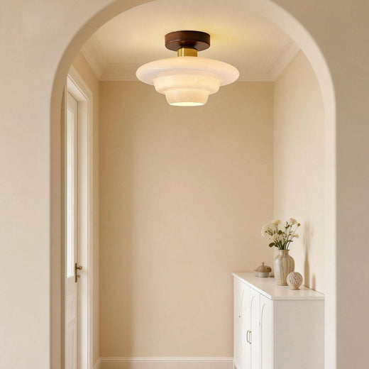Walnut Ceiling Light, Scandinavian Wood & Glass E27 Lamp for Hallway, Kitchen & Dining Room