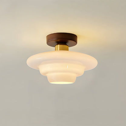 Scandinavian Walnut Wood & Glass Ceiling Lamp, E27