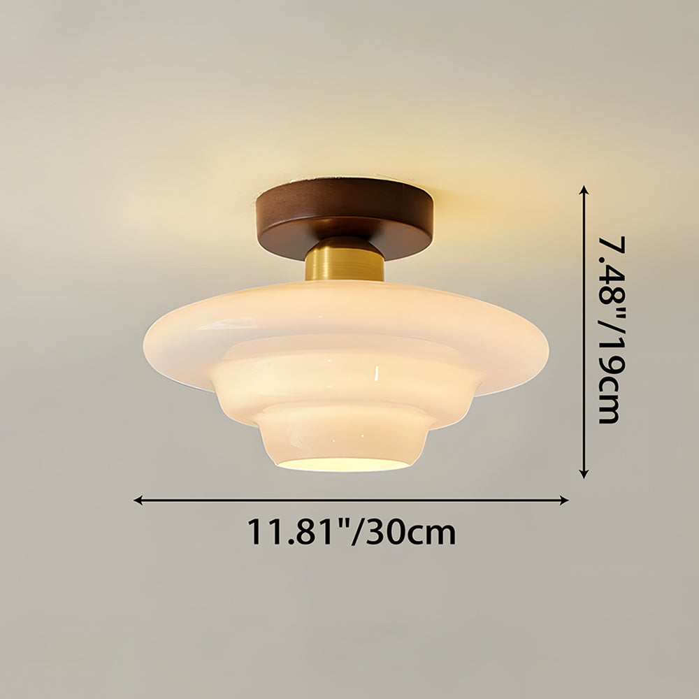 Scandinavian Walnut Wood & Glass Ceiling Lamp, E27