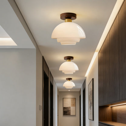 Scandinavian Walnut Wood & Glass Ceiling Lamp, E27
