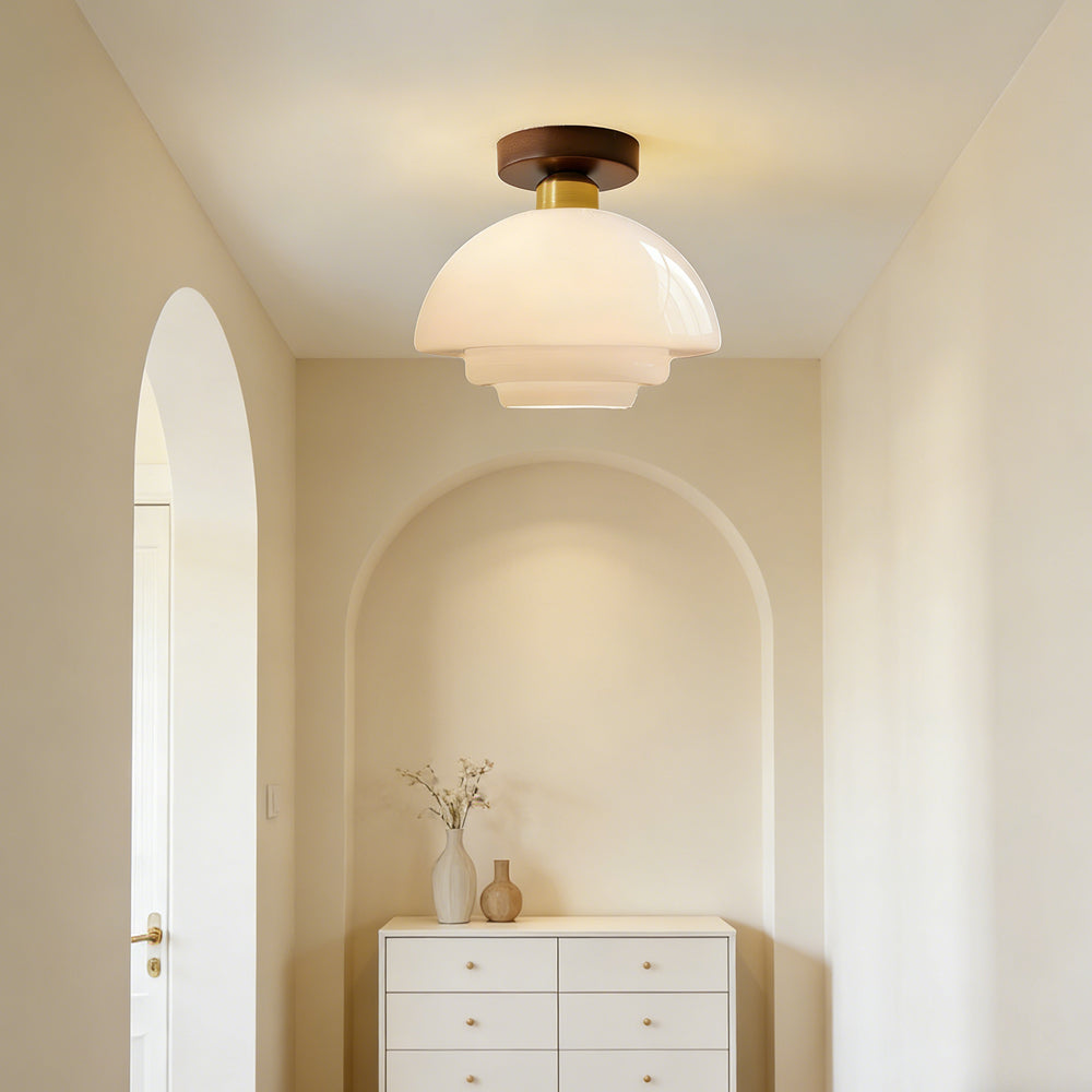 Scandinavian Walnut Wood & Glass Ceiling Lamp, E27