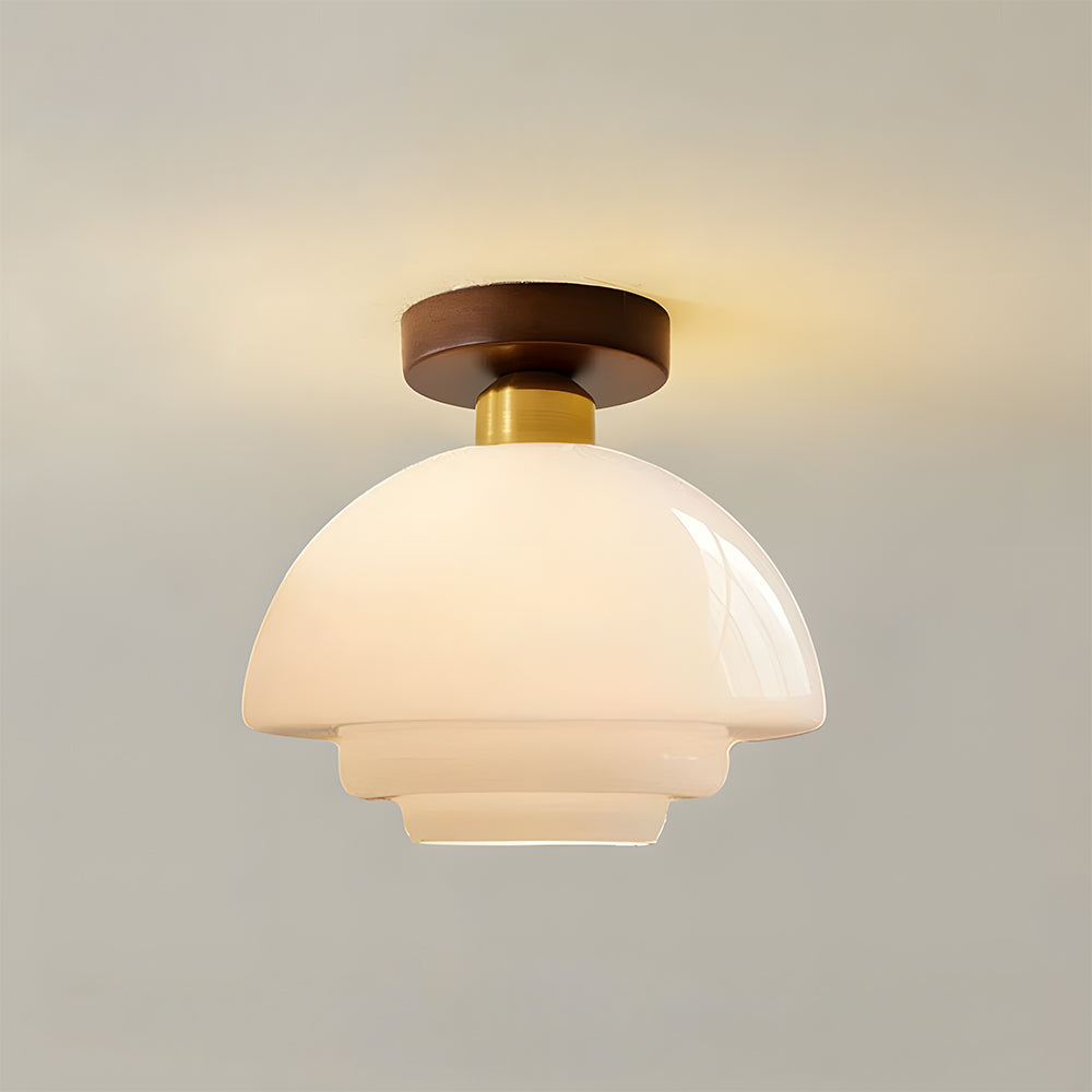 Scandinavian Walnut Wood & Glass Ceiling Lamp, E27