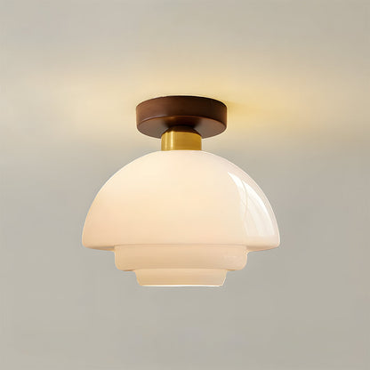 Scandinavian Walnut Wood & Glass Ceiling Lamp, E27