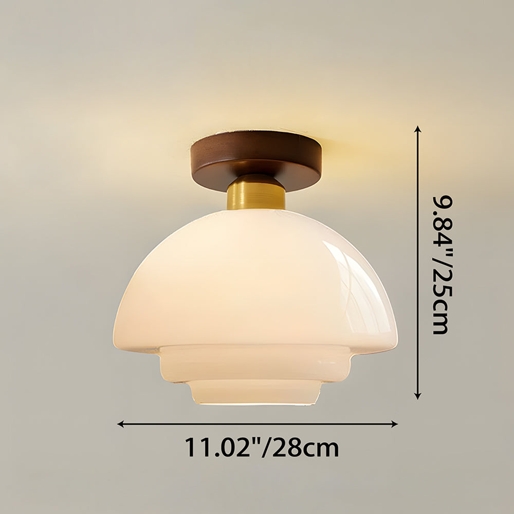 Scandinavian Walnut Wood & Glass Ceiling Lamp, E27