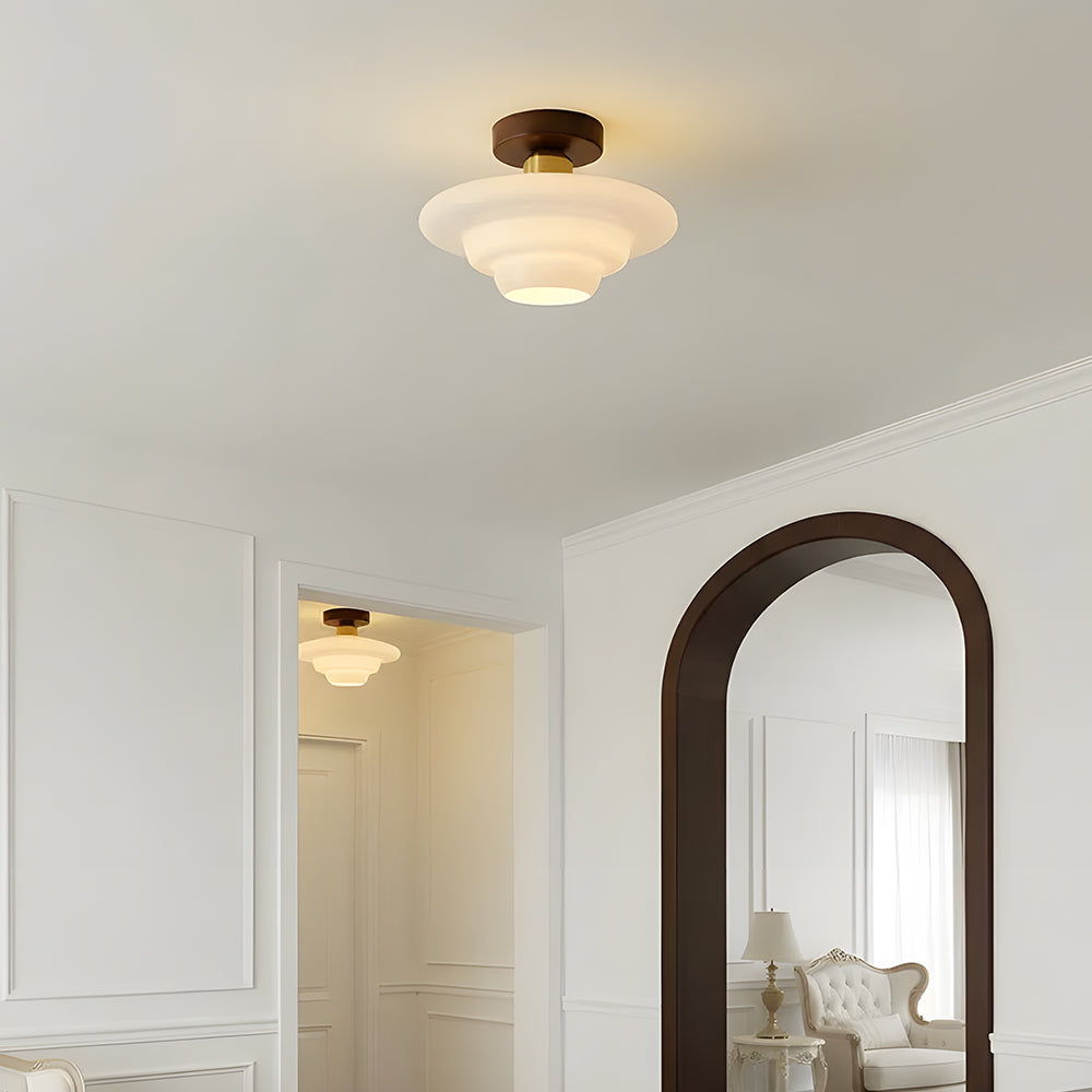 Scandinavian Walnut Wood & Glass Ceiling Lamp, E27