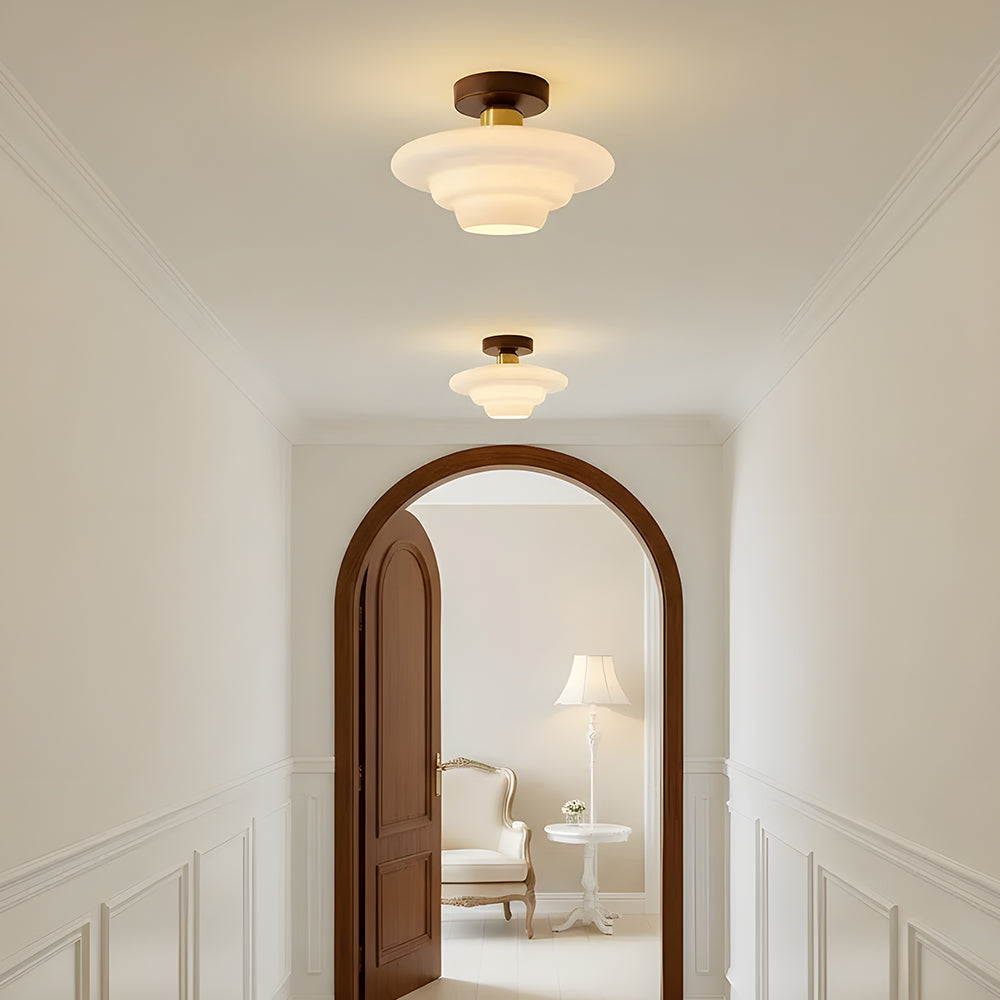 Scandinavian Walnut Wood & Glass Ceiling Lamp, E27