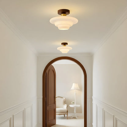 Scandinavian Walnut Wood & Glass Ceiling Lamp, E27