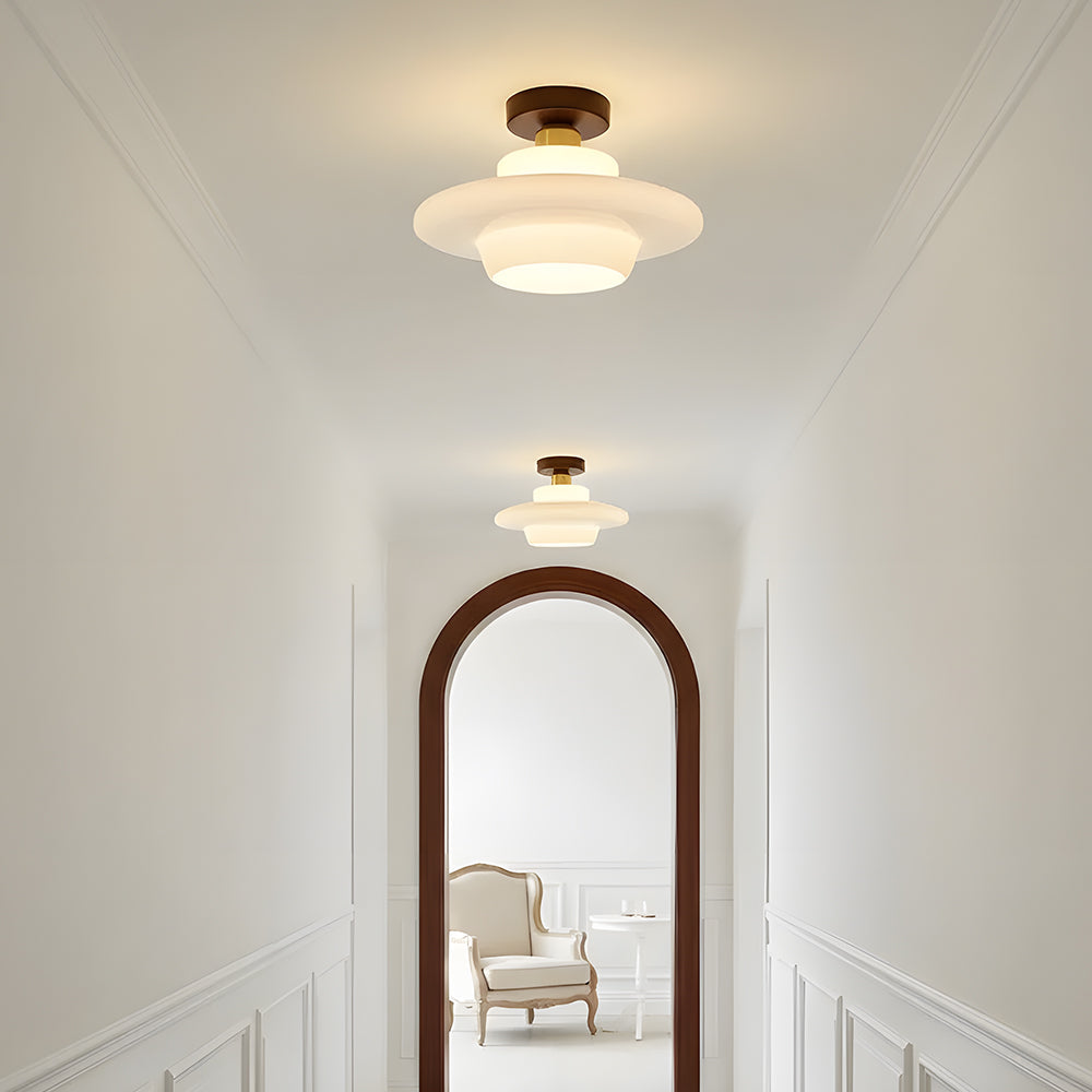 Scandinavian Walnut Wood & Glass Ceiling Lamp, E27