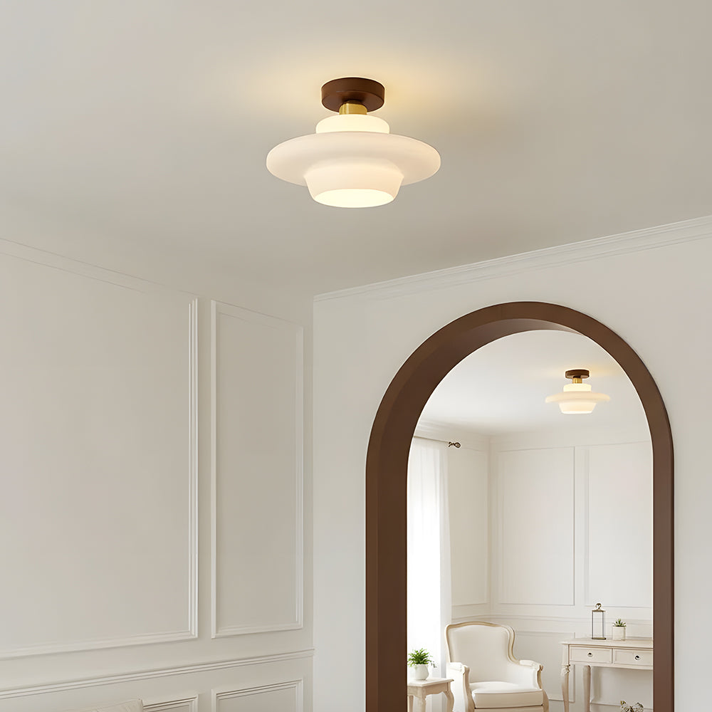 Scandinavian Walnut Wood & Glass Ceiling Lamp, E27