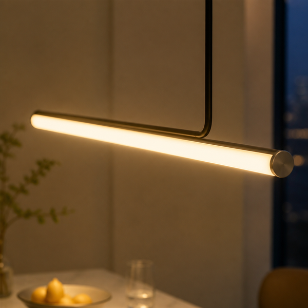 Linear LED Pendant Light, Minimalist Long Tube Metal Hanging Light for Dining & Work Areas