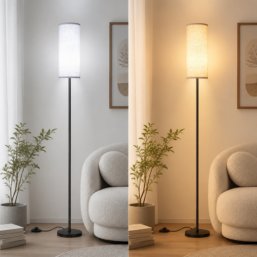 LED Floor Lamp, Scandinavian Style Linen Shade Standing Lamp with Stepless Dimming & Foot Switch