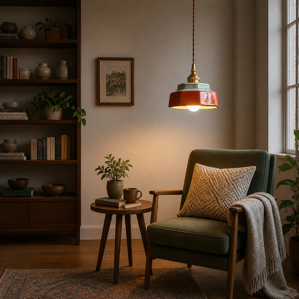 Ceramic Pendant Light, Vintage Hand Painted LED Hanging Lamp for Living & Dining Room