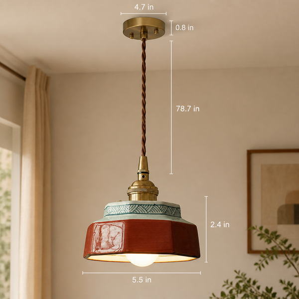 Ceramic Pendant Light, Vintage Hand Painted LED Hanging Lamp for Living & Dining Room