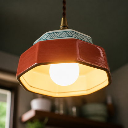 Vintage Painted Ceramic Pendant Light