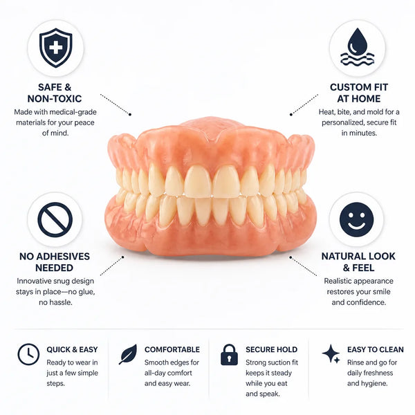 Denture Set, Heat-Forming Cosmetic Dentures with Custom Fit at Home, No Adhesive Needed