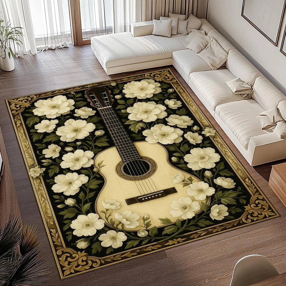 SOFTVINTAGE Vintage Guitar Print Area Rug