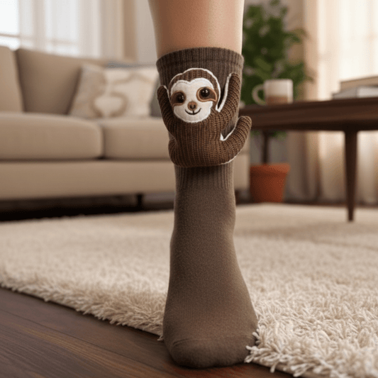 Fuzzy Socks with 3D Animals, Cozy House Socks with Non Slip Grip Sole, Cute Sloth & Cat Socks Stocking Stuffers