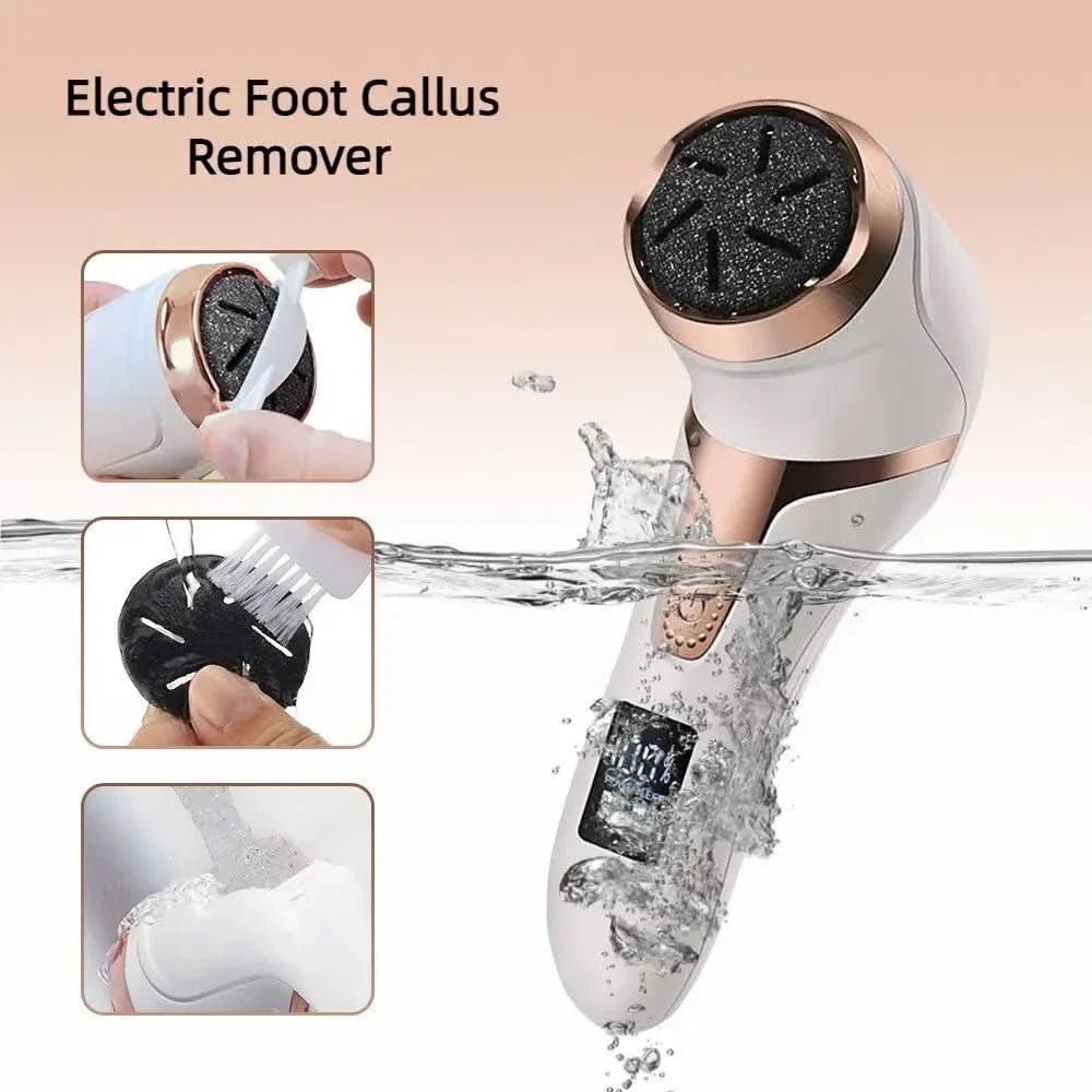 Kalluscare foot care device Rechargeable Callus Remover image with text 2