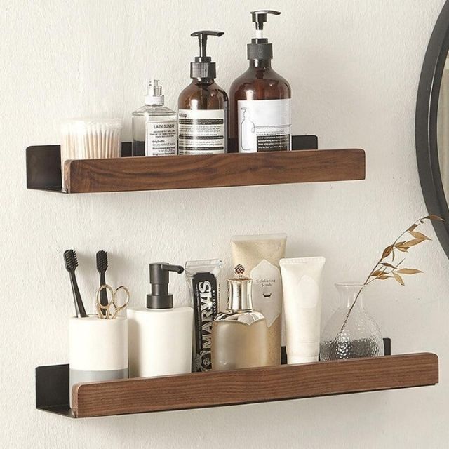 HOMETIMB Rustic Corner Bathroom Shelf