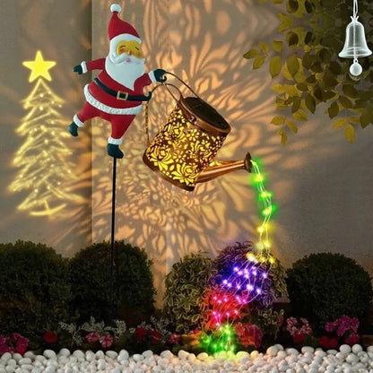 HOLLYPOUR Solar Santa Watering Can Lantern