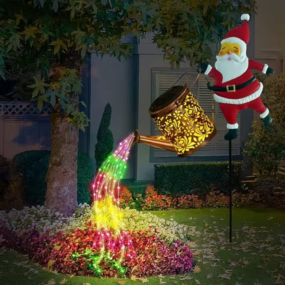 HOLLYPOUR Solar Santa Watering Can Lantern