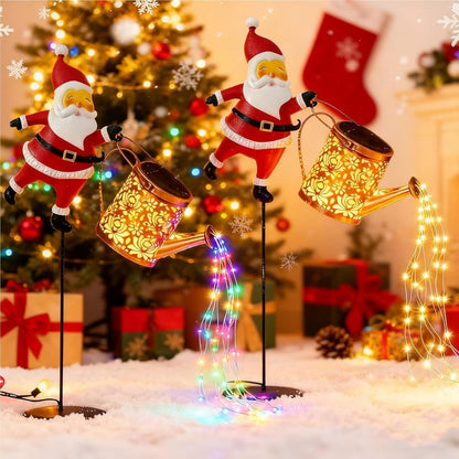 HOLLYPOUR Solar Santa Watering Can Lantern