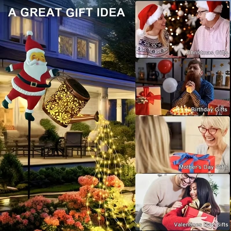 HOLLYPOUR Solar Santa Watering Can Lantern