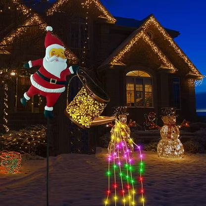HOLLYPOUR Solar Santa Watering Can Lantern