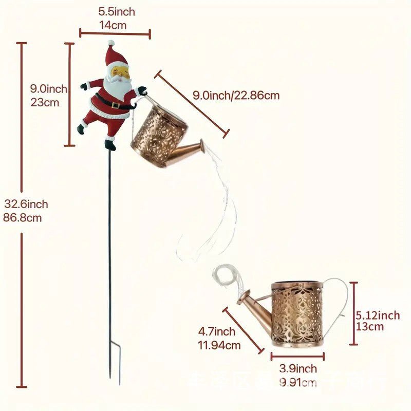 HOLLYPOUR Solar Santa Watering Can Lantern