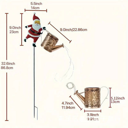 HOLLYPOUR Solar Santa Watering Can Lantern