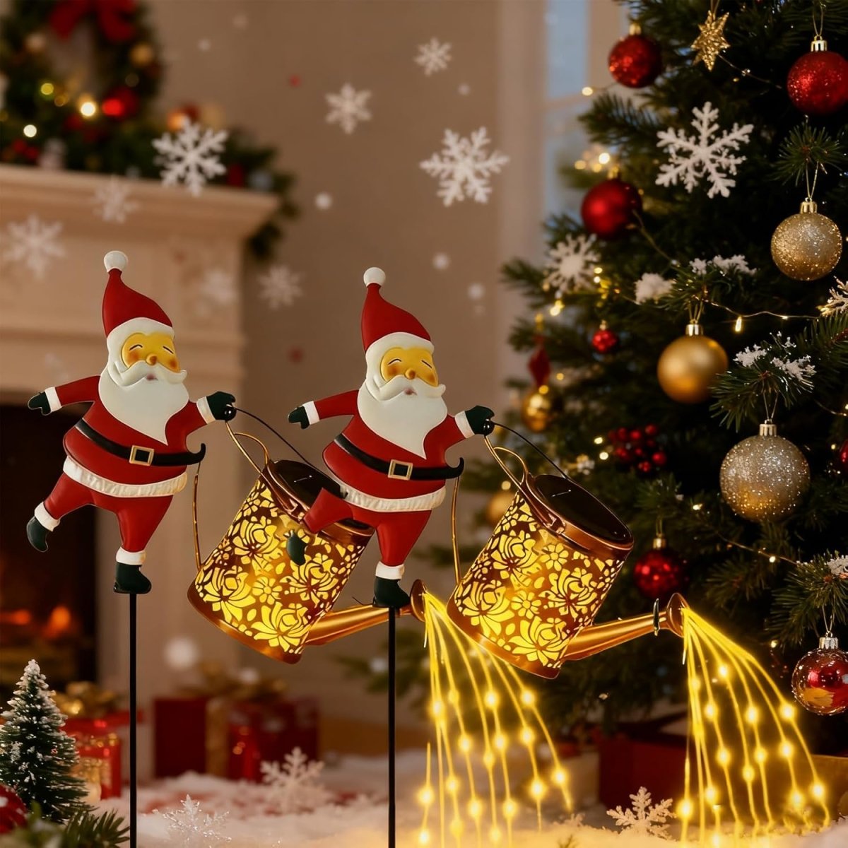 HOLLYPOUR Solar Santa Watering Can Lantern
