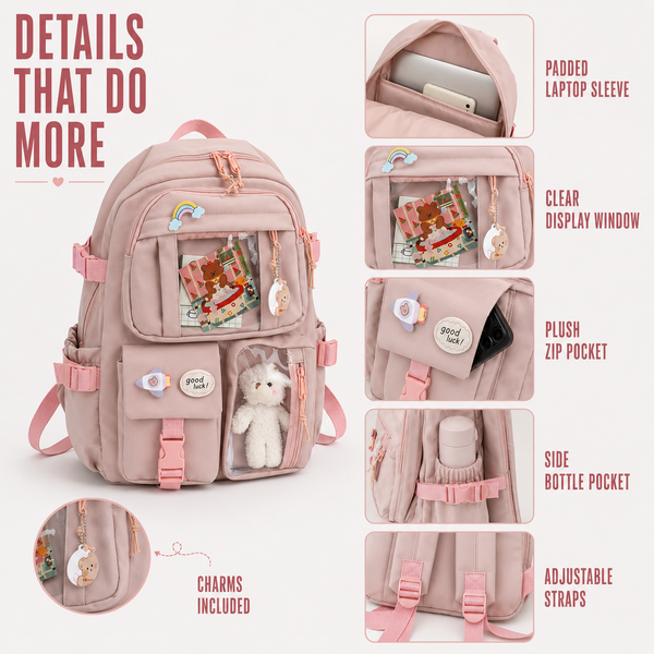 School Backpack with Laptop Sleeve, Cute Lightweight Preppy Student Backpack with Roomy Pockets