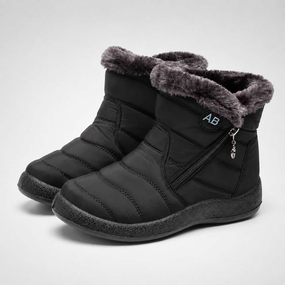 Waterproof Winter Boots, Warm Plush-Lined Ankle Boots with Side Zipper & Slip-Resistant Sole