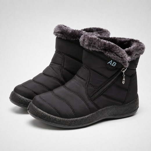 Waterproof Winter Boots, Warm Plush-Lined Ankle Boots with Side Zipper & Slip-Resistant Sole