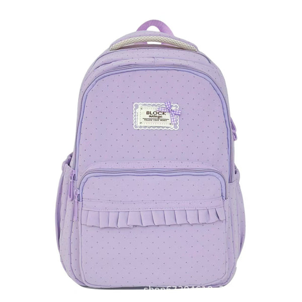 Polka Dot Backpack, Ruffled School Backpack for Women & Girls