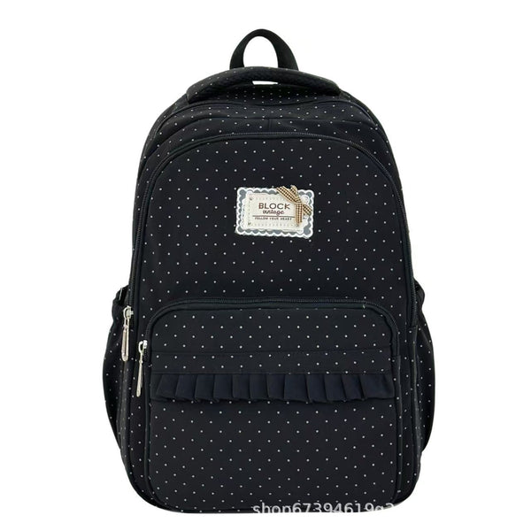 Polka Dot Backpack, Ruffled School Backpack for Women & Girls