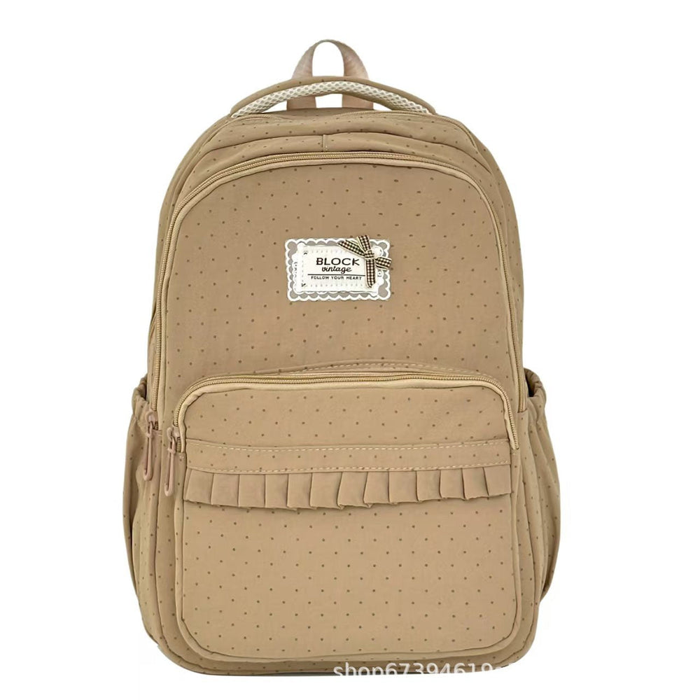 Polka Dot Backpack, Ruffled School Backpack for Women & Girls