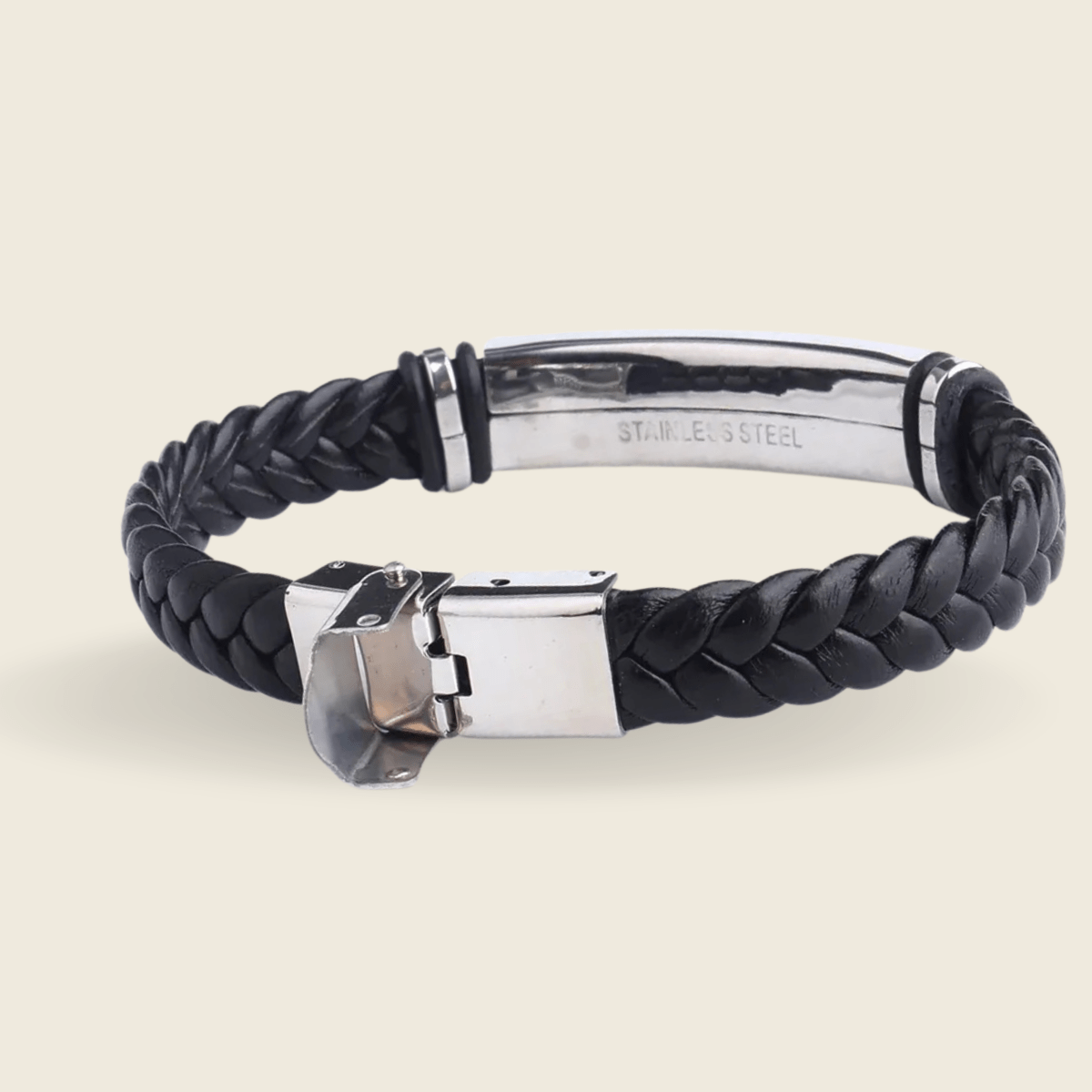 INSCULP Leather Stainless Steel ID Bracelet